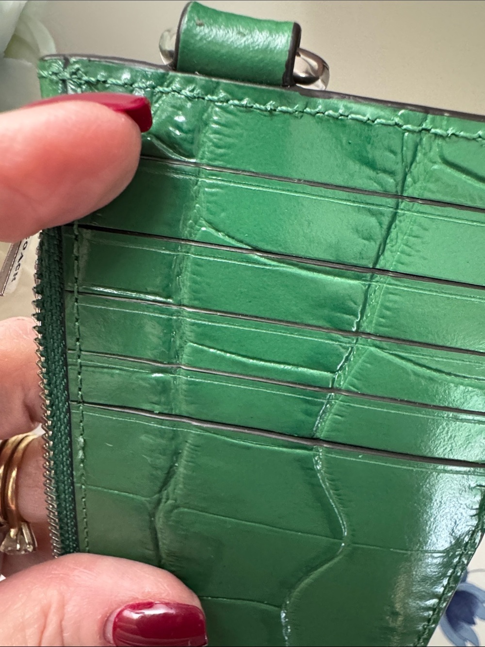 Coach Emerald Croc-Embossed Leather Card Wallet - Picture 9 of 9